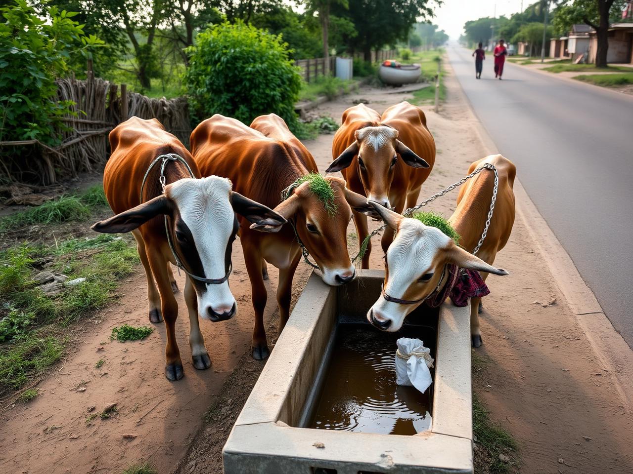 Stray cow feeding — field photograph