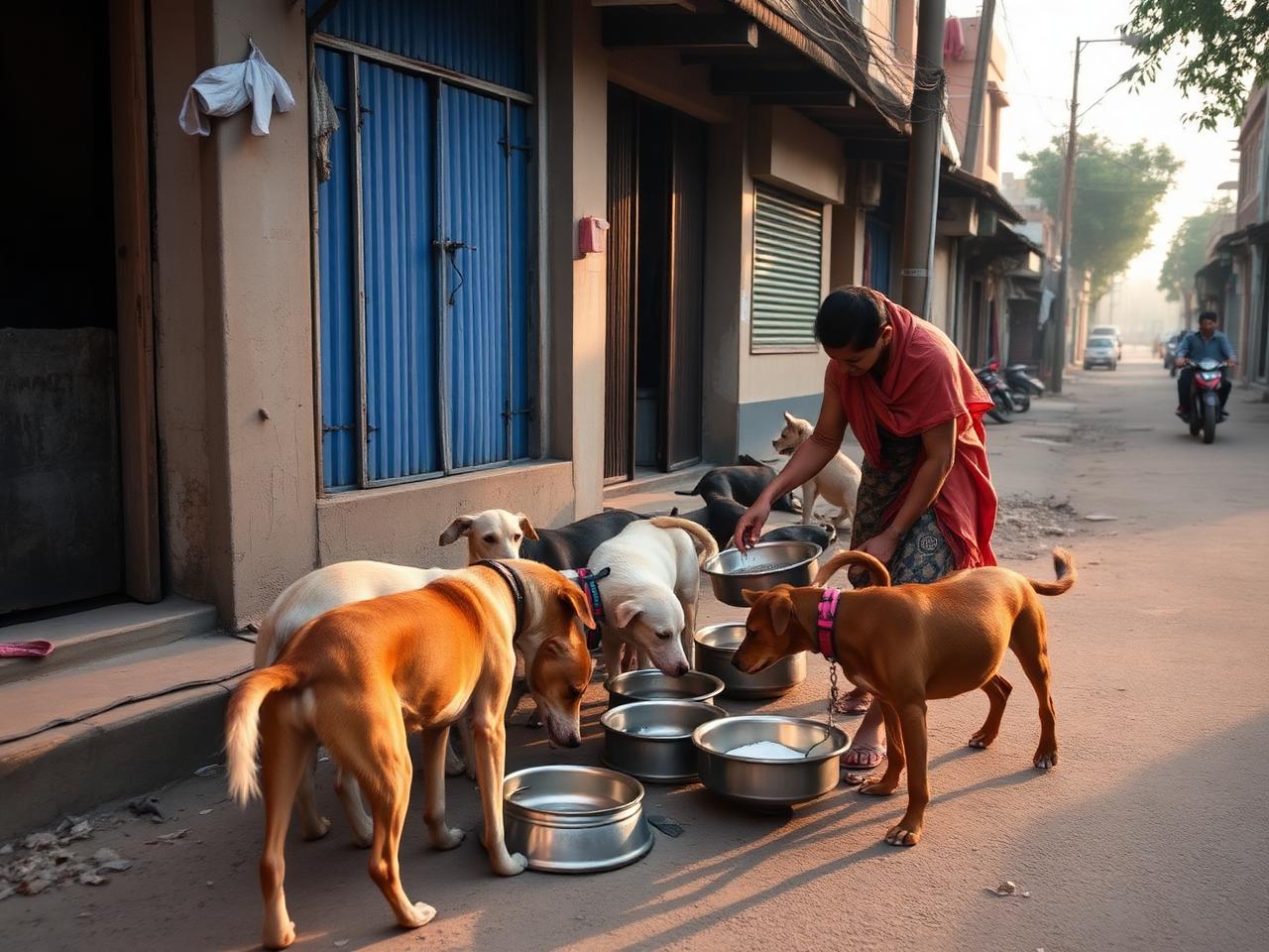 Stray dog feeding — field photograph